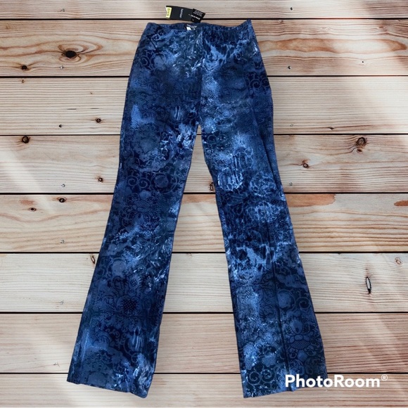 Y2K Karen Kane Stretch Blue Velvet Paisley High Rise Flare Jeans Pants - Picture 2 of 4